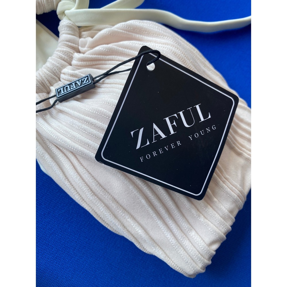 ZAFUL Ribbed Ring Detail Bikini Set Cream Off White Size Small New With Tags - Picture 6 of 7